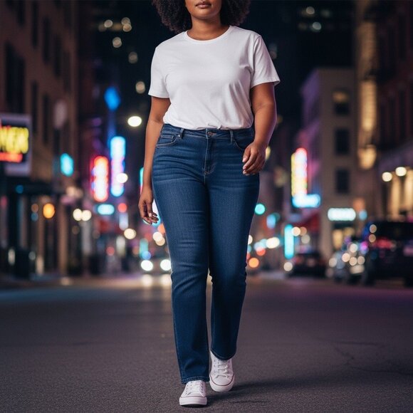 Womens Bootcut Jeans Size 16 Dark Wash Denim Mid-Rise Classic 5-Pocket Style - Picture 2 of 16